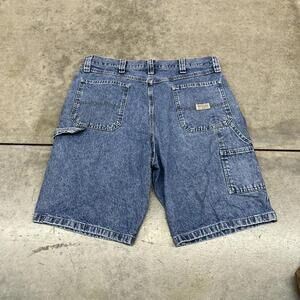 vintage wrangler faded blue relaxed baggy fit carpenter jean shorts jorts 36